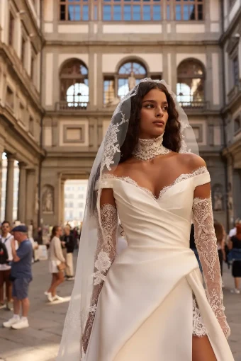 Milla Nova Julienne Elegant Off-Shoulder Gown with High Slit and Train #3 Ivory thumbnail