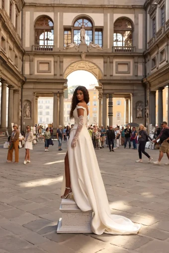 Milla Nova Julienne Elegant Off-Shoulder Gown with High Slit and Train #5 default Ivory thumbnail