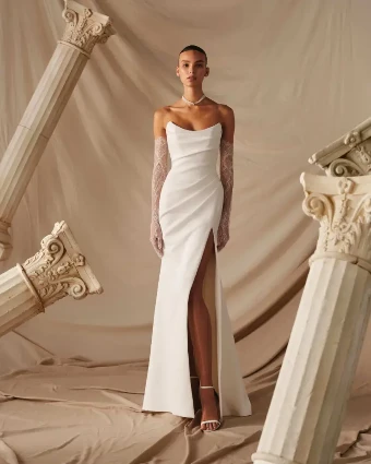 Milla Nova Medici Chic Halter Neck Jumpsuit with Detachable Lace Veil #2 Ivory thumbnail