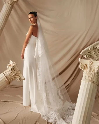 Milla Nova Medici Chic Halter Neck Jumpsuit with Detachable Lace Veil #4 default Ivory thumbnail